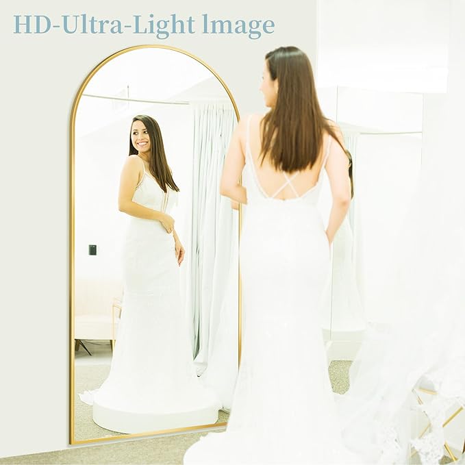 Full Length Mirror with Stand, 71"x26" Arched Full Body Mirror, Large Stand Up Mirrors, Aluminum Frame Floor Standing Mirrors, Freestanding Hanging Leaning Mounted for Bedroom Living Room, Gold