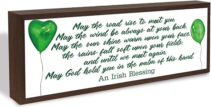 Irish Prayer Sign, Green Wood Signs, Rustic Framed Desk Decor, St.Patrick's Day Wooden Box Sign for Home Bedroom Office Shelf Table Decor, Irish Blessing Signs Gift, 9.5x3.1x1 inches