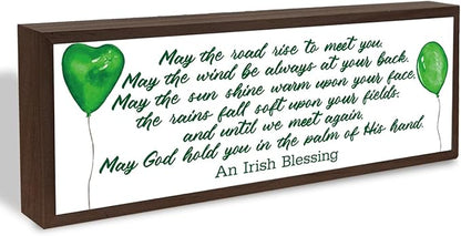 Irish Prayer Sign, Green Wood Signs, Rustic Framed Desk Decor, St.Patrick's Day Wooden Box Sign for Home Bedroom Office Shelf Table Decor, Irish Blessing Signs Gift, 9.5x3.1x1 inches
