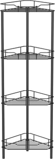 4 Tier Floor Standing Corner Shower Caddy Organizer Shelf with Hooks, Bathroom Shelves Stand Rack, Black