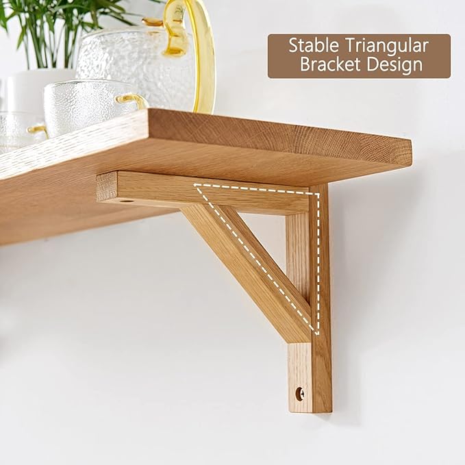 Floating Shelves Oak 24 inches Natural Wood Wall Shelf Wall Mounted Rustic Floating Shelf with Brackets for Bedroom Living Room Bathroom Kitchen Office Wall Storage Shelf