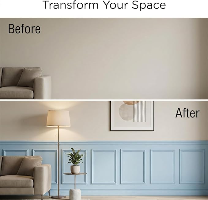 Peel and Stick Wall Molding Kit, 55"x16.5" Pre-Cut Wainscoting Panels, Ready-to-Assemble Self-Adhesive Walltrim for Living Room Bedroom Accent Wall Décor, Paintable & Lightweight Polystyrene