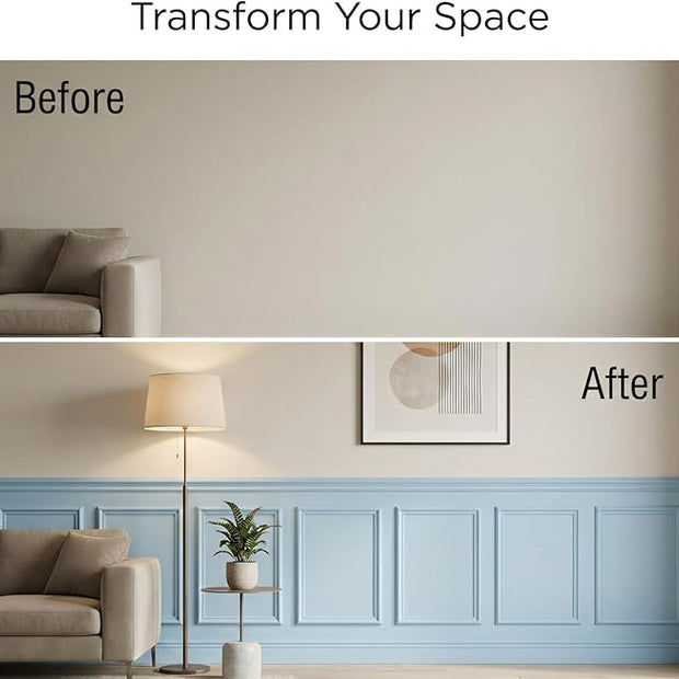 Peel and Stick Wall Molding Kit, 55"x16.5" Pre-Cut Wainscoting Panels, Ready-to-Assemble Self-Adhesive Walltrim for Living Room Bedroom Accent Wall Décor, Paintable & Lightweight Polystyrene