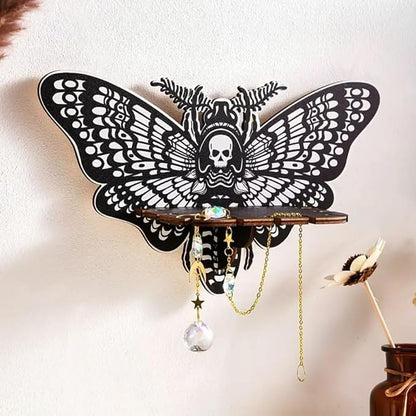Corner Shelf Wall Corner Shelf Crystal Display with Butterfly Moth Shape, Wooden Wall Mounted Shelf Floating Shelves for Bathroom Kitchen Office Living Room, Women Aesthetic Witchy Gift (A)