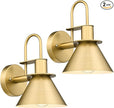 Wall Sconces Set of 2, HWH 1-Light Gold Bathroom Light Fixtures, Modern Barn Wall Lamp with Metal Shade, Indoor Wall Sconce Lighting for Bedroom Kitchen, Gold Finish, 5HZG56B-2 BG