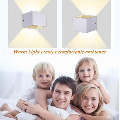 Modern LED Wall Sconce, Up Down Indoor Wall Light, White Cube Mount Lamp Fixture for Bedroom