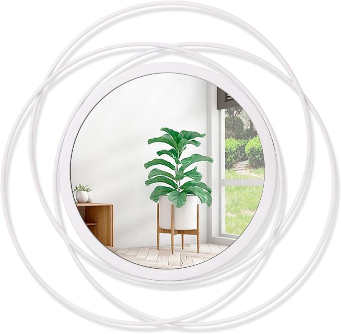 Wall Mirror Modern Metal Frame Arts Circle Mirror for Wall Decorative Home Living Room Balcony Bedroom Bathroom Hallway Farmhouse Entryway White 16"