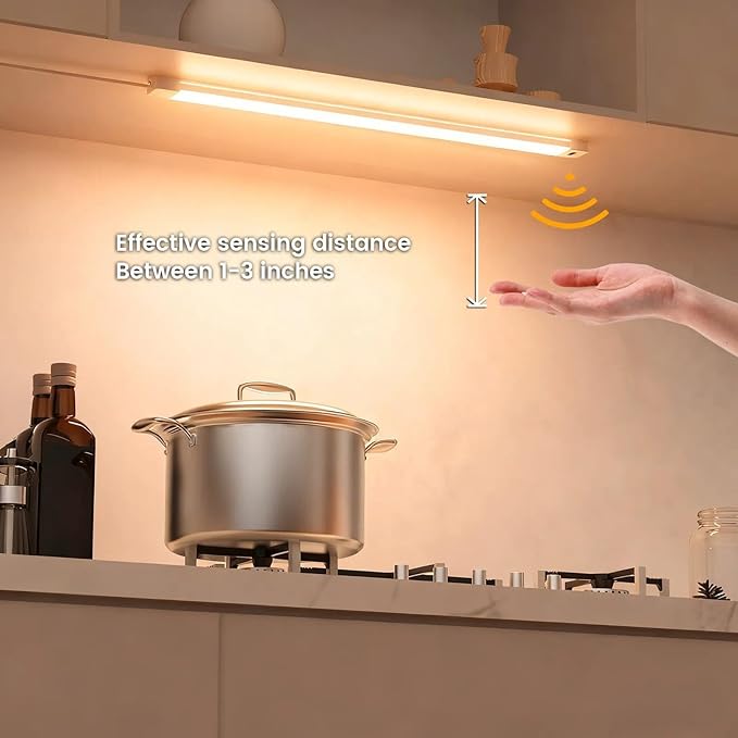 MYPLUS 16 Inch Under Cabinet Lights with Hand Wave, Under Counter Lighting 3000K Warm White,Dimmable,Plug and Play,LED Lights for Kitchen Cabinet, Cupboard, Closet, Desk