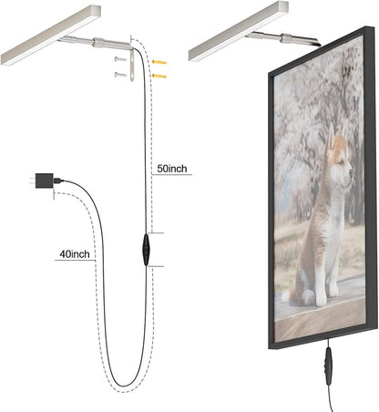 Plug in Picture Lights for Wall, 16 inch Dimmable LED Art Light with Remote, 3 Colour Temperature Gallery Painting Wall Light for Picture Display Dartboard Art Work (Nickel)