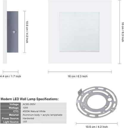 Kawell Modern 10W LED Wall Sconces Indoor LED Wall Light Square Acrylic LED Wall Lamp Minimalists LED Wall Light Sconce for Bedroom Living Room Stairwell Hallway Lounge, Natural White