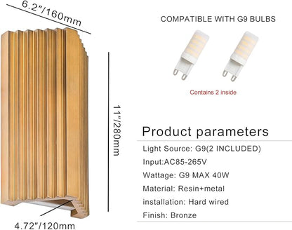 ZEROUNO Modern LED Wall Sconce Indoor Wall Lights, Bronze Hardwired Up and Down Wall Mount Light for Living Room Bedroom Hallway Corridor Stairs Warm White 3000K (with Replacement G9 Bulbs)