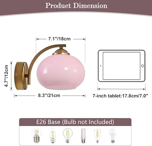 Pink Wall Sconce Light Antique Brass Sconces Set of 2 Mid Century Modern Globe Wall Sconce Lighting Vintage Bedroom Wall Lights Gold Hallway Wall Lighting Fixtures