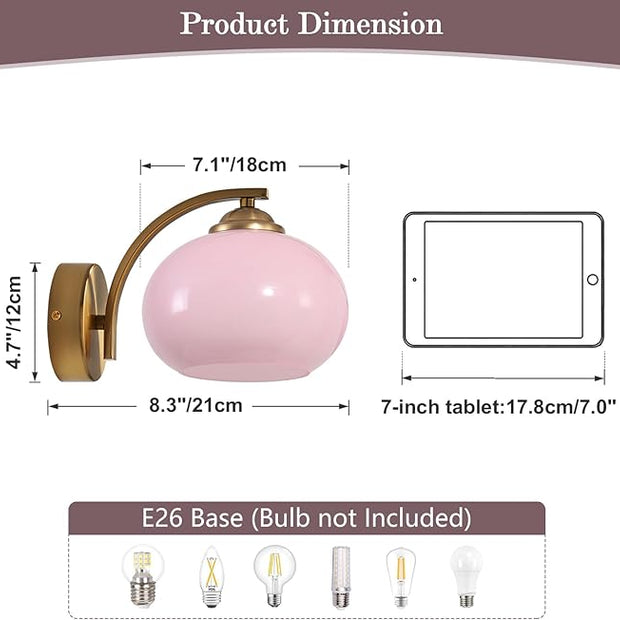 Pink Wall Sconce Light Antique Brass Sconces Set of 2 Mid Century Modern Globe Wall Sconce Lighting Vintage Bedroom Wall Lights Gold Hallway Wall Lighting Fixtures