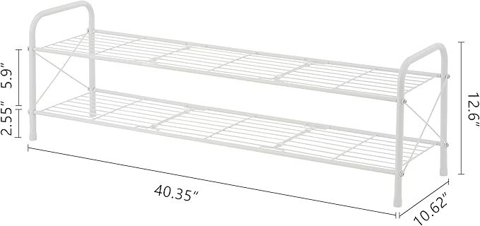 Hoctieon 2 Tier Shoe Rack for Closet, Durable Mesh Style Shoe Rack, Entryway Shoe Shelf, Shoe Storage Organizer for Hallway, Bedroom, Living Room, Wardrobe, White