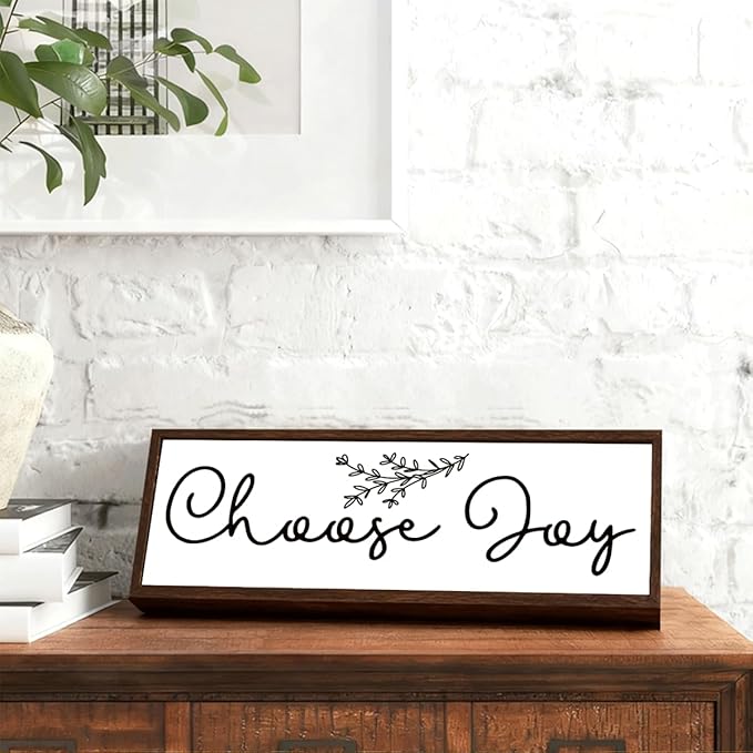 Choose Joy Sign, Happy Decoration for Home Office, Inspirational Wooden Framed Sign, Living Room Decor Tabletop, Rustic Home Bar Club Decors, Farmhouse Wall Decoration