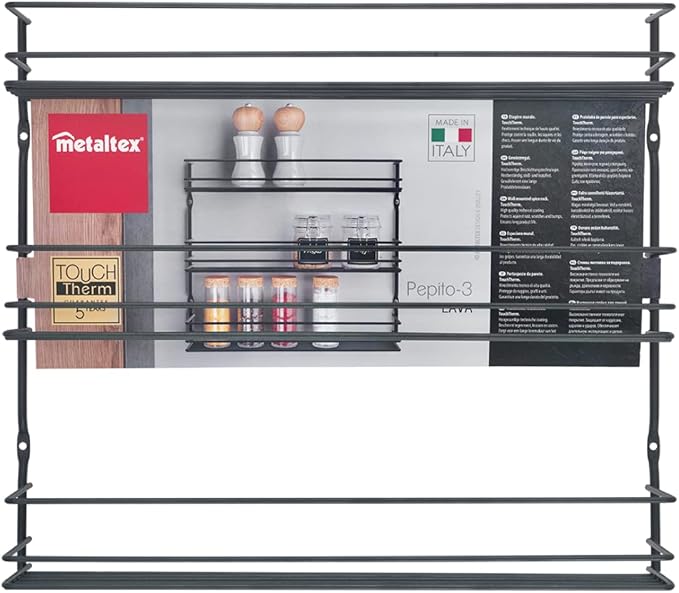 Metaltex Pepito 3-Tier Spice Rack – Wall-mounted Kitchen Storage Shelf for Seasonings and Condiments - Polytherm Lava, 36 x 8 x 32 Centimeters