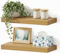 Vivelove Floating Shelves for Wall Mounted, 16 inchs Shelf for Small Bathroom, Bedroom, Living Room, Kitchen, Modern Home Decor, Rustic Farmhouse Wall Shelves with Invisible Brackets - Set of 2, Oak