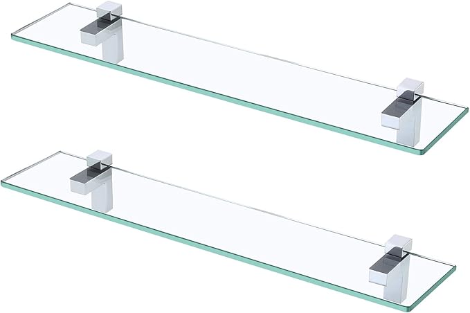 KES Glass Shelf for Bathroom, 24 Inch Bathroom Shelf with Tempered Glass and Polished Chrome Bracket Wall Mounted 2 Pack, BGS3201S60-P2