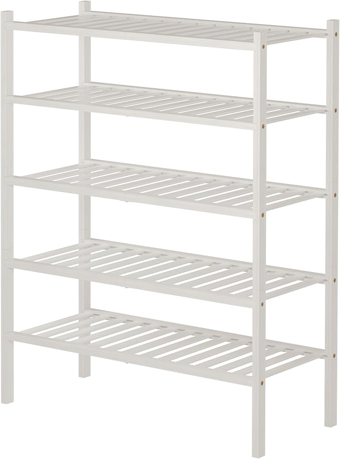 5 Tier Bamboo Shoe Rack for Closet Free Standing Wood Shoe Shelf for Entryway Small Space Stackable 27