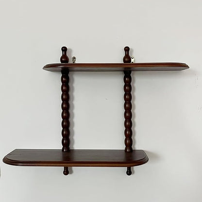 FRIADE 2-Tier Wall Mounted Floating Shelf with Two Roman column ,Decorative Display shelf for Entrance,Bathroom, Bedroom, Living Room, Kitchen,Office (Dark Brown)
