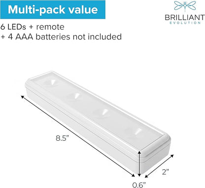 Brilliant Evolution 0.6" Ultra-Thin Wireless Under Cabinet Lights - 4 Pack, 8.5"L Battery-Operated LED Fixtures with 2 Remotes 3000K Warm White Stick-On Lighting, Timer Included for Kitchen & Counter