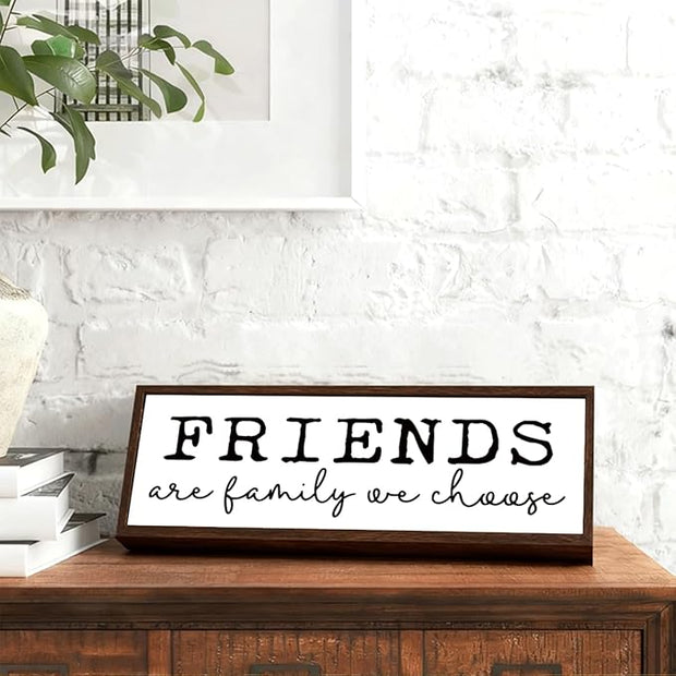 Friends are Family We Choose Sign, Friendship Wood Sign, Modern Farmhouse Wall Decor, Decorative Wooden Table Signs, Home Party Decor, Friend Gift, Long Wooden Box Signs