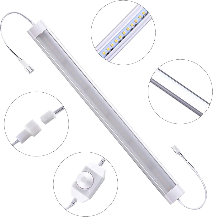 LABOREDUCER Under Cabinet Lighting Plug in Cold White 6000K, 6 Pack 11inch LED Under Cabinet Lights Wired Hardwired Linkable Dimmable with Power Adapter, 24V Under Counter Lights for Kitchen Shelf
