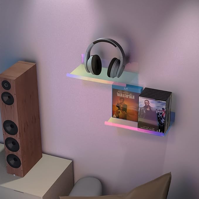 NiHome 2-Pack Medium Iridescent Acrylic Floating Shelves with Edge, 7.9