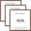 puthiac 16x16 Solid Oak Wood Picture Frame, Fits 12x12 with Mat or 16x16 Without Mat, Wall Display Only, Plexi Front, 3 Pack, Walnut