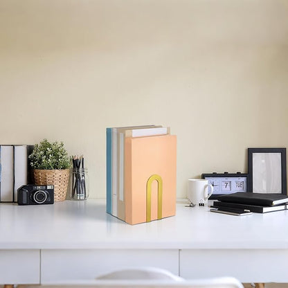 Chunful 4 Pcs Modern Metal Book Ends for Shelves Decorative Small Bookends Book Shelf Organizer Minimalist Design Stopper to Hold Books for Home Office (Gold,5.5 * 3.75 * 2.25inch)