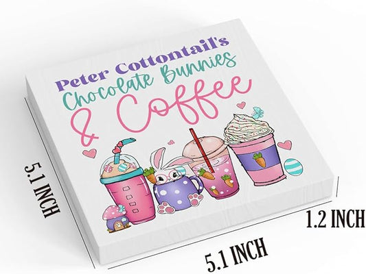 Easter Coffee Bar Decor Easter Table Decor Bunny Coffee Bar Wooden Box Sign for Home Office Bedroom Living Room Desk Shelves