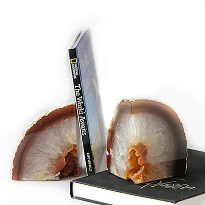 JIC Gem 1 Pair(6 to 8 Lbs) Natural Agate Bookends Decorative geode Book Ends for Heavy Books with Rubber Bumpers Crystal Bookends for Shelves and Office Decoration