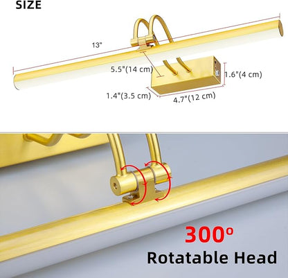 Picture Light,Picture Lights for Wall Cordless,13" Picture Lights with Timer and Dimmable,Battery Wall Lights for Display Gallery Painting Art Frame Portrait-Plated Gold