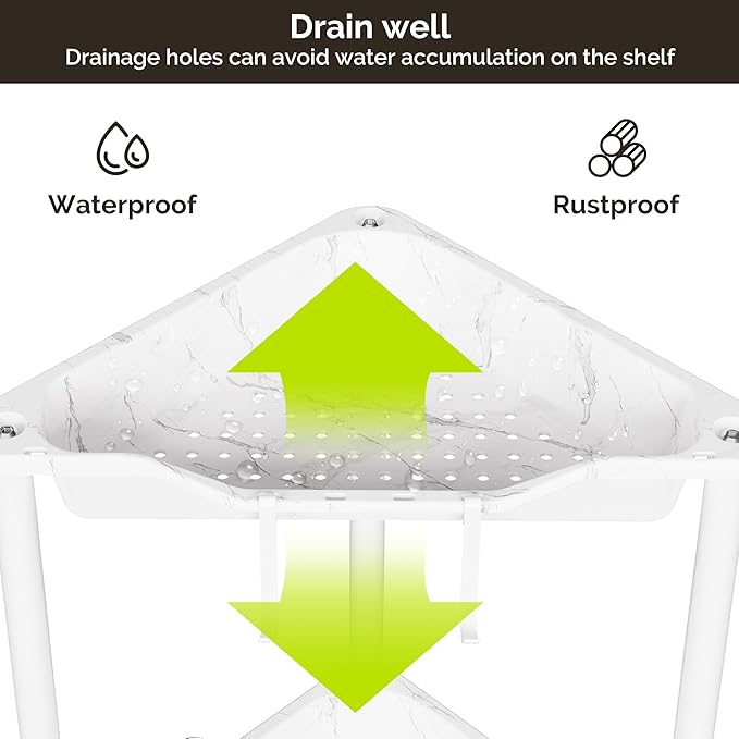 Orimade Rustproof 4 Tier Floor Standing Corner Shower Caddy Organizer, Plastic Metal Splicing Floor Corner Shelf Rack Storage Stands for Bathroom, Marble