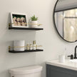 RICHER HOUSE Bathroom Floating Wall Shelf Set of 2 - Guard-Rail Small Wood Shelves for Decor, Over Toilet Storage, Kitchen Organizer - Black Gold
