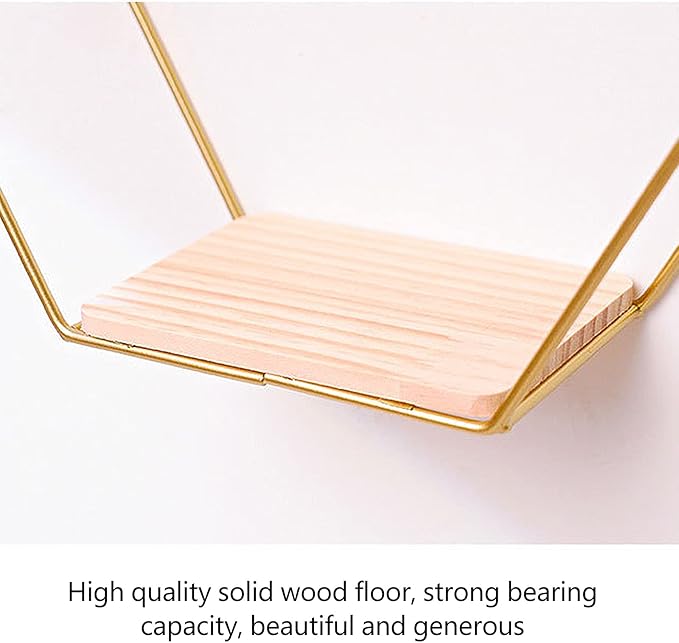 Callicarpa Geometric Hexagon Shaped Floating Shelves Set of 3 Metal Hexagon Shelves Display Shelf for Bedroom, Living Room, Bathroom, Kitchen and Office(Gold)