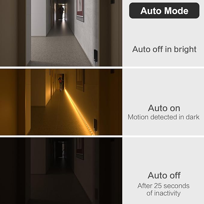 WOBANE Rechargeable Motion Sensor Strip Light, LED Closet Lights, Upgraded Battery Operated LED Strip Light for Wardrobe,Stair,Pantry,Cabinet,Cupboard,Bed,Locker,2700K Warmwhite,Black,6.56ft,2 Pack