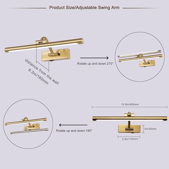 Wireless Picture Lights for Wall Battery Operated Brass Art Light for Paintings with Remote 3CCT Dimmable Potrait Lighting Rotatable Display Lighting 16