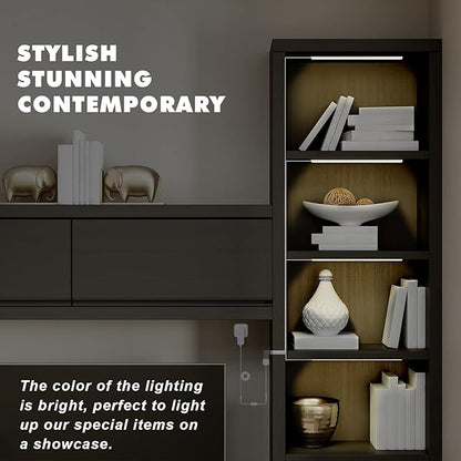 JUSJUBR 4x12 Inch Natural White 4500K Shelf Lights, Dimmable Shelf Lighting with Memory Function, Ultra-Thin Black LED Light Bars for Cabinet, Display Case and Bookshelf