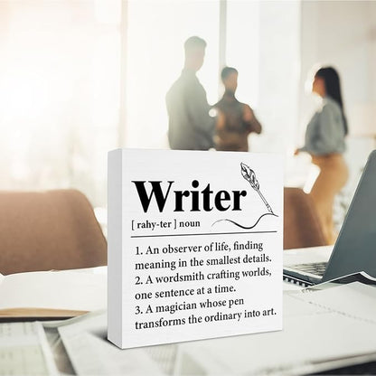 Writer Gifts - Author Gift - Gifts for Writers - Writer Definition Wooden Sign Home Office Bedroom Desk Table Shelf Wall Decor - 5 x 5 Inches