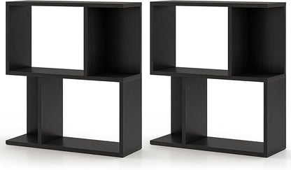 Tangkula 3 Tier Geometric Bookshelf, S Shaped Open Bookcase with Storage, Home Office Decor, Freestanding Wood Display Shelf for Living Room Study, Small Bookshelf for Small Spaces (2, Black)