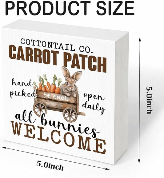 Easter Decorations for Home Carrot Patch All Bunnies Welcome Sign, Rustic Farmhouse Rabbit Spring Wall Decor, Vintage Carrot Tin Plaque for Porch Kitchen Garden Easter Decor