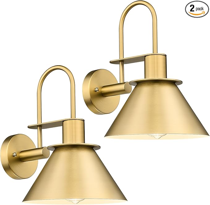 Wall Sconces for Bathroom Set of 2, HWH Wall Mount Lighting with Metal Shade, Indoor Gold Wall Lights for Living Room Mirror Kitchen, Gold Finish, 5HZG56BL-2 BG