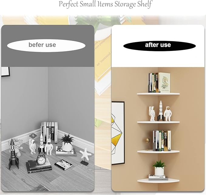 8 Inch White Corner Floating Shelf Set of 3,Wall 90 Degree Corner Storage Shelf for Kitchen Room/Living Room/Bathroom