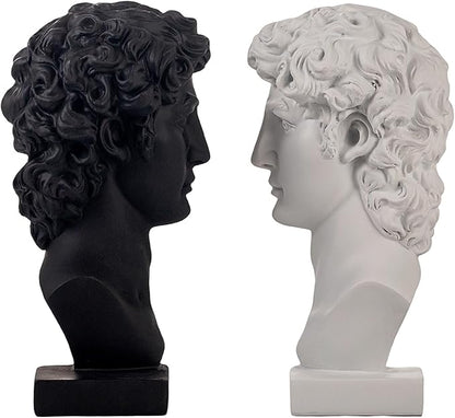 Lukitas David Head Decorative Bookends, Heavy Duty Half-and-Half Book Ends Non-Slip, Classical Artistic Sculpture for Office Home Bookshelf Decor, Black & White, Resin 9.5''