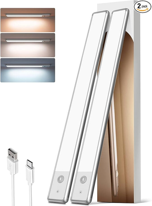 EZVALO 16.5-inch Under Cabinet Lighting, 3 Color Temperatures, 4000mAh Rechargeable Motion Sensor Light Indoor, LED Magnetic Lights with Dimmable for Kitchen, Stairs, Pantry, Closet