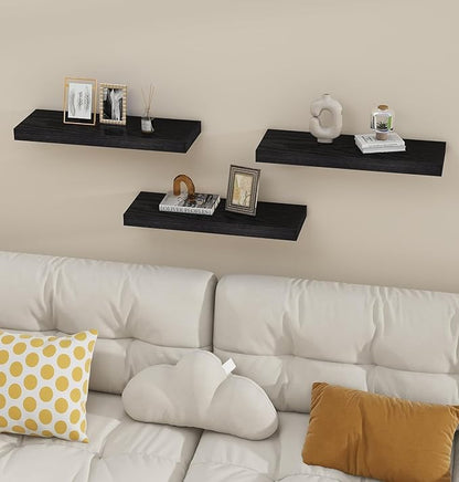 Vervida® 6 Pack Black Floating Shelves,24" W x 5.8" D x 1.5" H, Holds Up to 37 Lbs, Ideal for Living Room, Bedroom, Bathroom, Kitchen, Office, Storage, Display, with Invisible Brackets Wall Shelves