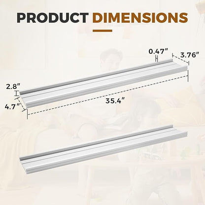 Muzilife 35.4 Inch Large Floating Shelves - Set of 2 Rustic Wood Floating Shelves - Wall Mounted Long Picture Ledge for Bathroom, Bedroom, Living Room, White, U Shape