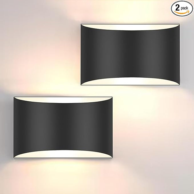 FOLKSMATE Modern LED Wall Sconces, 3000K Warm White Hardwired Wall Lights Set of 2, 10W Up and Down Wall Mount Light, Matte Black Indoor Sconces Wall Lighting
