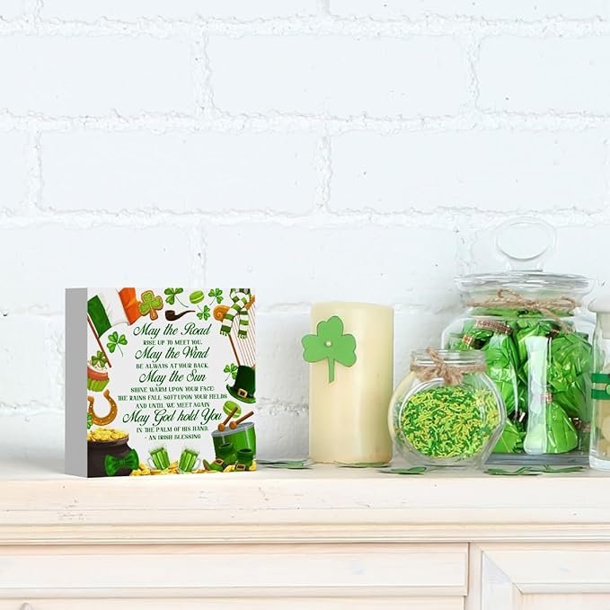 Irish Blessing decor St Patricks Day decorations Rustic Wood Sign Home Tabletop Desk Shelf Decor St Patrick's Day Decorations 5 X 5 Inches